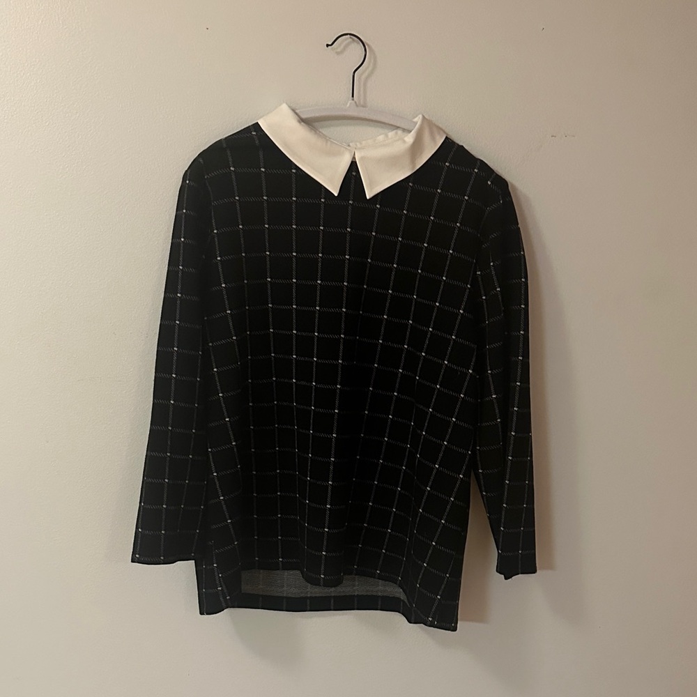 LOFT Black and White Grid Blouse